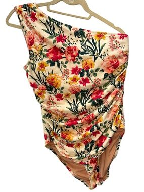 J. Crew reimagined shabby chic Spring Floral 1 shoulder 1 piece bathing suit 10